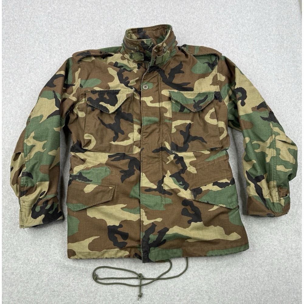 Alpha‎ Industries Military Jacket Mens Small Woodland Camo M65 Field US Army 80s